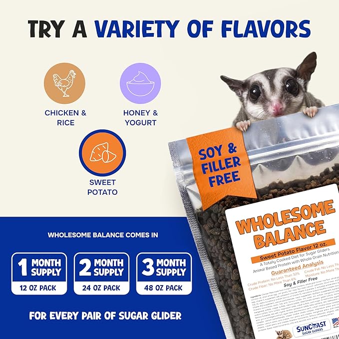 Wholesome Balance Sugar Glider Food - Sweet Potato | 12 Ounces of Premium Dense Food for Sugar Gliders and Small Animals - 1 Month Supply