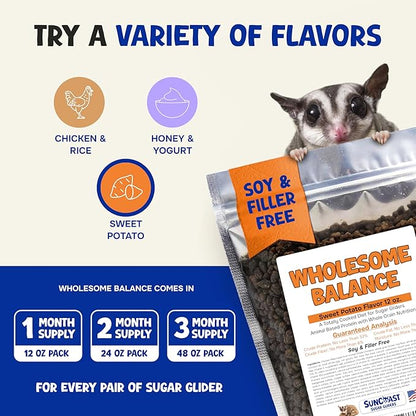 Wholesome Balance Sugar Glider Food - Sweet Potato | 12 Ounces of Premium Dense Food for Sugar Gliders and Small Animals - 1 Month Supply