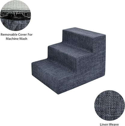 Best Pet Supplies Dog Stairs for Small Dogs & Cats, Foam Pet Steps Portable Ramp for Couch Sofa and High Bed Non-Slip Balanced Indoor Step Support, Paw Safe No Assembly - Dark Gray Linen, 3-Step