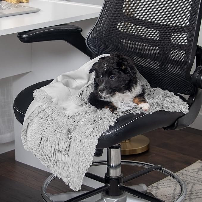 Furhaven Waterproof Throw Blanket for Dogs & Indoor Cats, Washable - Shaggy Plush Calming Long Faux Fur & Velvet Dog Blanket - Mist Gray, Small