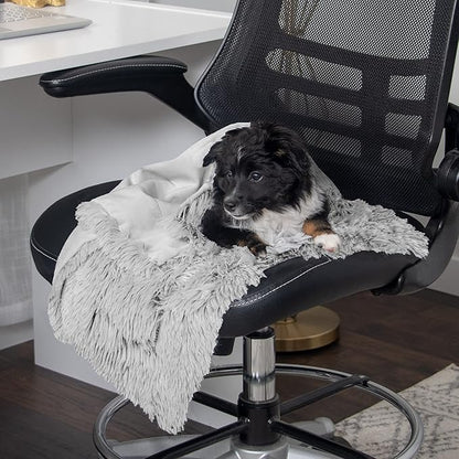 Furhaven Waterproof Throw Blanket for Dogs & Indoor Cats, Washable - Shaggy Plush Calming Long Faux Fur & Velvet Dog Blanket - Mist Gray, Small