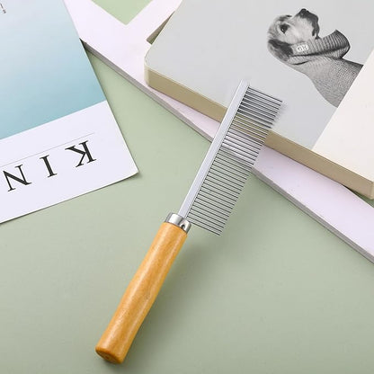 6 Pcs Grooming Comb bulk for Dogs Cats with Wooden Handle Pet Grooming Comb Smooth Teeth Tips Stainless Steel Detangling Matted Hair