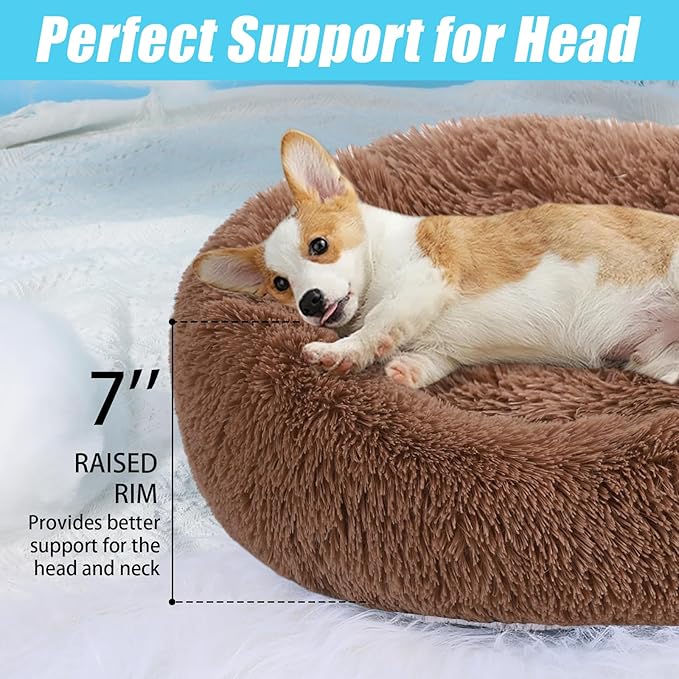 HYQ Small Dog Bed, Cat Beds for Indoor Cats, Pet Beds for Small Dogs, Fluffy Faux Fur Plush Small Dog Bed, Washable Puppy Bed with Anti-Slip Bottom, Dog Bed Small Size Dog (Khaki, 17 Inch)