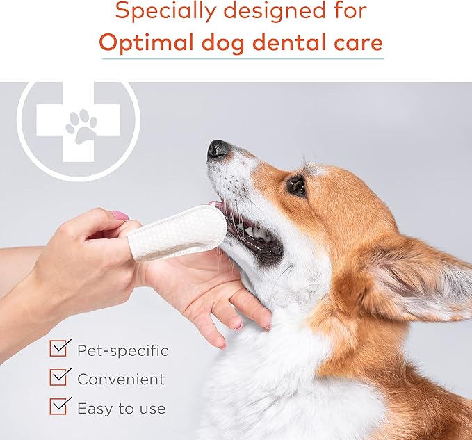 Dental Finger Wipes for Dogs - 50 Wipes - Vet Formulated Dog Dental Teeth Cleaning Wipes for Dogs - Pre-Soaked Oral Cleaning Pads - Reduces Plaque, Tartar & Dog Breath Freshener