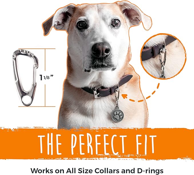 Mighty Paw Dog Tag Carabiner Clips - 3 Pack Strong Dog Tag Clip - Weather Resistant & Easy to Clean Quick ID Holders - Easy Switch Dog Tags - Attach Keys or Poop Bag Holders - for All Size Collars
