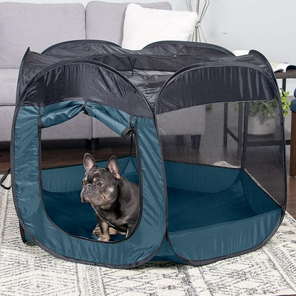 Furhaven Portable Dog Playpen Cat Tent, Pet playground/kennel foldable indoor outdoor zippered puppy crate - Sailor Blue, Large