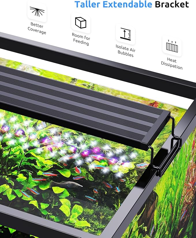 SEAOURA LED Aquarium Light for 12-18in Freshwater Tank, Full Spectrum Aquarium Light for Plant Growth, 6H/8H/12H Timer, WRB 3 Channel Customizable, 10 Brightness & 11 Colors, Adjustable Bracket - 12W