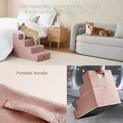 EHEYCIGA Dog Stairs for Bed 20”H, 4-Step Extra Wide Dog Steps for High Bed, Pet Steps for Small Dogs and Cats, Non-Slip Balanced Dog Indoor Ramp, Pink