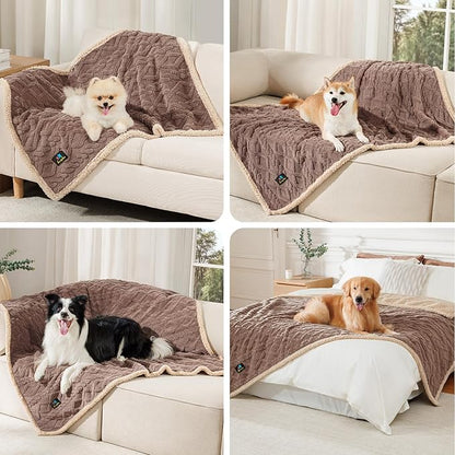 Waterproof Pet Blanket, Liquid Pee Proof Dog Blanket for Sofa Bed Couch, Reversible Sherpa Fleece Furniture Protector Cover for Small Medium Large Dogs Cats, Khaki King Sizeï¼90" x 82"ï¼
