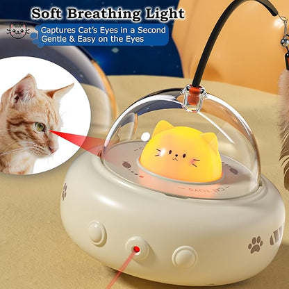 hooroor Laser Cat Toy for Indoor Cats,2 in 1 UFO-Vehicle Automatic Motion with Feather,Rechargeable Electronic Smart Sensor,Interactive Toys for Bored Cats/Kittens/Dogs,Ideal Gift (Pink Updated)