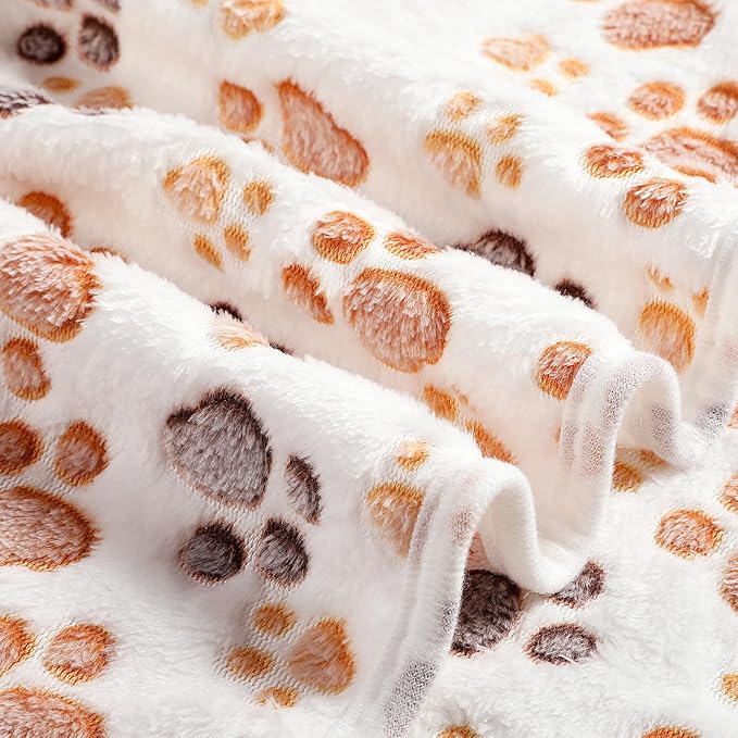 Tegeme 12 Pieces Pet Blanket Soft Fleece Dog Fluffy Doggie Warm Felt Throw Spring Cute Paw Print Puppy Kitten Sleep Mat Bed Covers for Cat(30 x 20 Inch,White)
