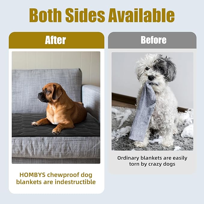 HOMBYS Indestructible Dog Blanket Chew Proof and Waterproof Dog Blanket, Quilt Design Reversible and Washable Pet Blanket Protects Furniture, Couch, Bed, and Car from Scratches, Teeth,40"x50"