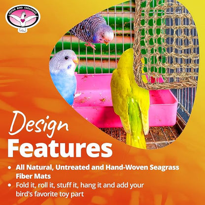 Super Bird Creations SB50002 Seagrass Mat for Cage Decor, Pet Enrichment and Boredom Relief - Versatile Toy-Making Base - Ideal for Parrots - Small to Large Birds & Reptiles - 7"x7" (3 Pack)