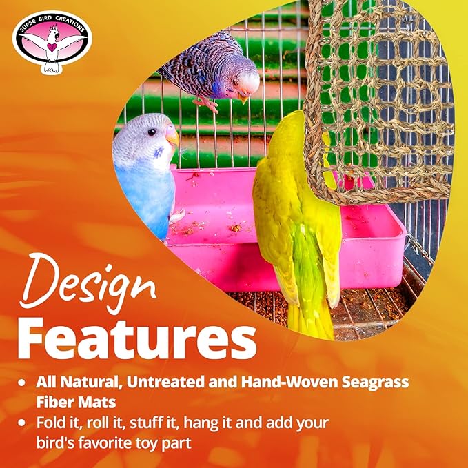 Super Bird Creations SB50006 Seagrass Mat for Cage Decor, Pet Enrichment and Boredom Relief - Versatile Toy-Making Base - Ideal for Parrots - Small to Large Birds & Reptiles - 12"x14" (3 Pack)