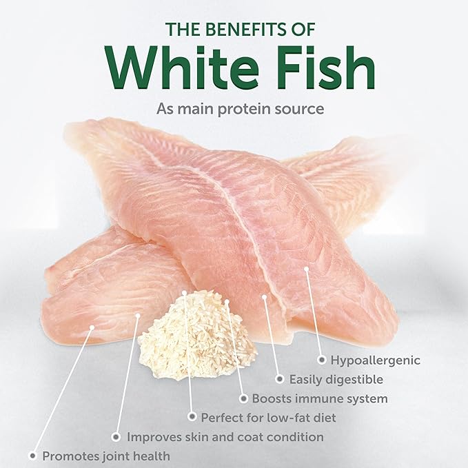 Nature's Protection Low Calorie Dog Treats for Training - Perfect for Small, Medium & Large Breed Dogs with Light Fur (Superior Care - White Fish & Rice, 5.29 oz)