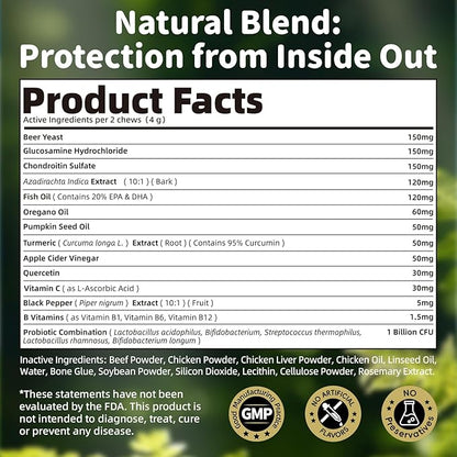 Dog Flea and Tick Support Chewable, Natural Dog Flea Comfort Supplement, Oral Chews with Neem, Oregano Oil, Pumpkin Seed Oil & Brewer's Yeast – 135 Soft Chews, Beef Flavor – for All Breeds & Sizes