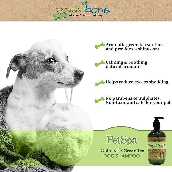 Pet Spa All-Natural Plant-Based Shampoo - Oatmeal & Green Tea - Naturally Deodorizing - Relaxing & Calming