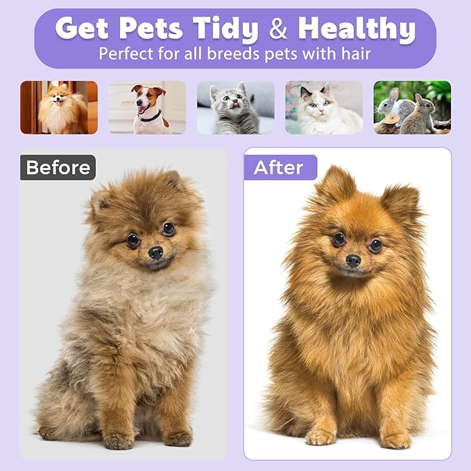 Paw Cat Brush with Release Button, Self Cleaning Cat Brush for Shedding, Cat Hair Brush for Grooming Long and Short Haired Cats Dogs (Purple)