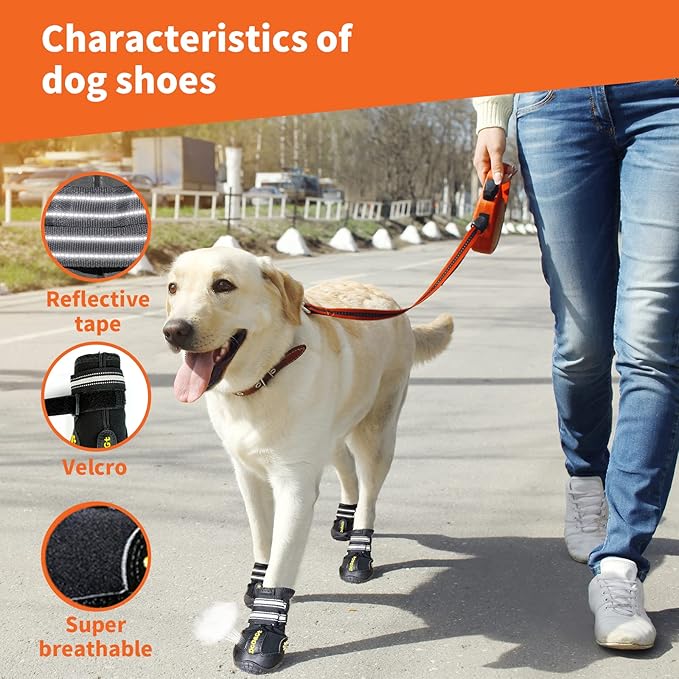 DcOaGt Dog Shoes for Large Dogs, Waterproof Anti-Slip Dog Boots & Paw Protectors for Hot Pavement Summer Winter Snow, Breathable and Reflective Dog Booties for Hiking/Walking/Outdoor/Floor