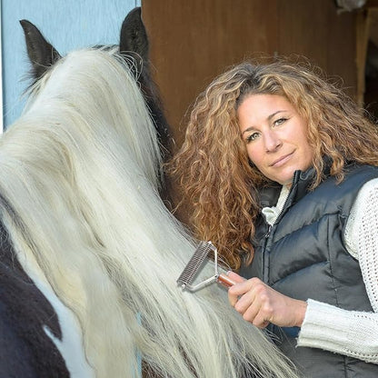 Abbylike Large Cow Brush Livestock Scratching Horse Comb for Goats Brush Cattle Supplies Shedding Dematting Comb with 27 Stainless Steel Blades and Wood Handle