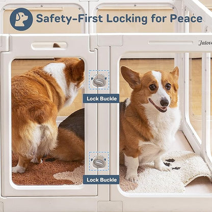 Acrylic Dog Playpen Indoor, 24 H Plastic Pet Playpen with Door, Clear Pet Play Pen for Puppy Cat Rabbit Ferret, Easy Assemble Dog Pen, Preferable for Small Cage, White 10 PCS