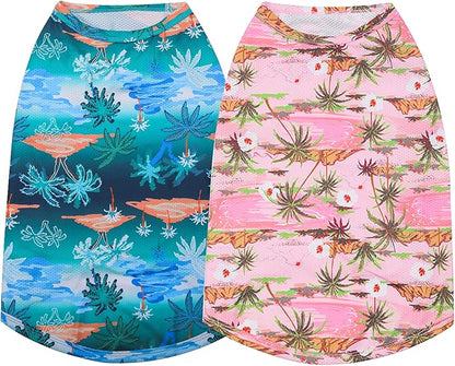 Dog Hawaiian Shirts,Summer Cooling Quick Dry Mesh Breathable T-Shirt Tops for Small Medium Large Boy Girl Dogs (XL, Pink+Blue)