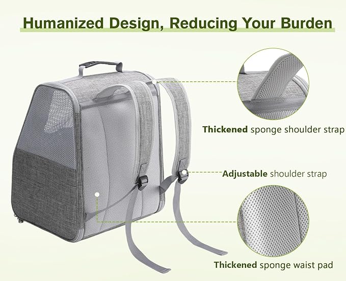 Pecute Cat Backpack Carrier, Small Dog Backpack Carrier, Pet Backpack Carrier for Cats Dogs Puppy Kitten, Cat Carrier Bag Carrying for Travel Hiking Bike Riding Walking Outdoor,Light Gray