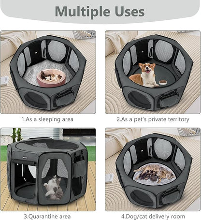 Dog Playpen, Cat Dog Crate Portable Pet Exercise Cage Kennel House Puppy Playpen Animal Playpen Indoor/Outdoor, Water-Resistant Kennel Tent with Traveling Bag (Grey, Medium)