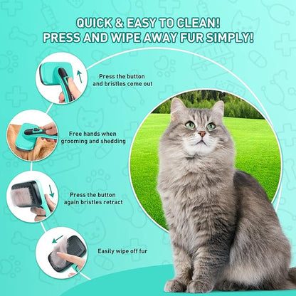 Dog Brush for Shedding, Self-Cleaning Slicker Brush, Short & Long Haired Pets, Removes Mats, Tangles, Loose Fur, Gentle on Skin, Ideal for Small, Medium, Large Dogs, Pet Comb, Aqua Green