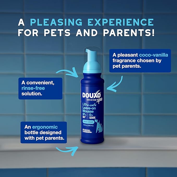 DOUXO® Skin & Coat SPA - Ultra-Safe Quick Refresh Leave-on Mousse for Dogs, 10 fl oz, Safely Cleans and Refreshes The Coat, Leaves The Coat Soft, Radiant and Smelling Great, Skin-Friendly Formula