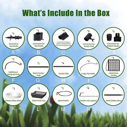 yosager Premium Bird Feeding Station Kit, 90" x 23" Birds Feeder Pole, Planter Hanger, Multi Feeder Hanging Kit with Metal Suet and Bath for Bird Watching, Attracting Wild Birds