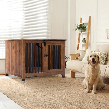 Wooden Dog Crate Furniture,Foldable and Portable Dog Kennel Furniture Indoor,Decorative Dog Crate End Table No Assembly.(Large,Brown)