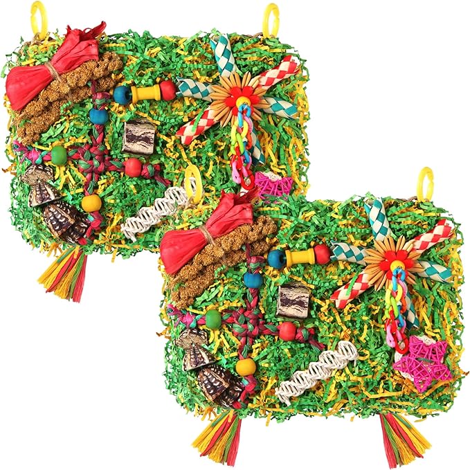 Bird Toys Parakeet Toys,Large-Sized Parrot Foraging & Shredding Cage Hanging Toys with Seagrass Mat for Budgies,Cockatiels,Lovebirds,Conures Small & Medium Parrots