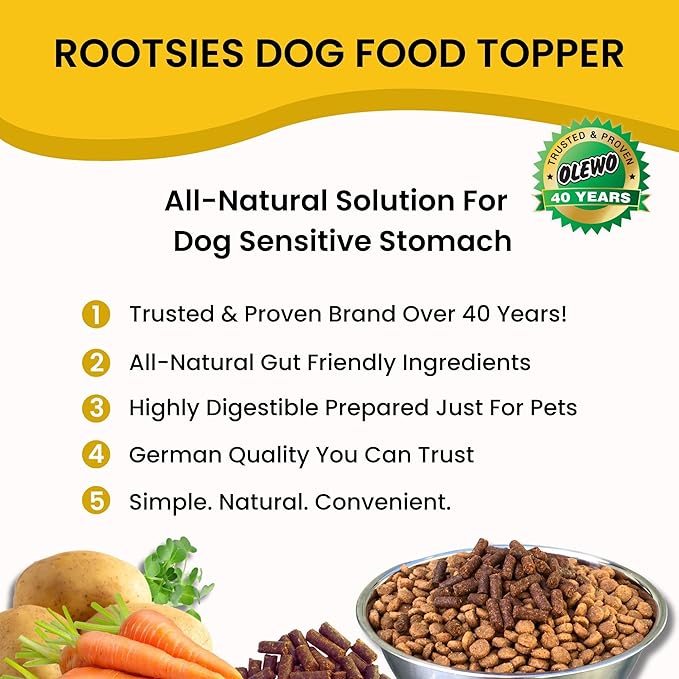 Olewo Rootsies Food Topper – Sensitive Stomach Dog Food, Fiber for Dog Stool Hardener, Dog Food Toppers for Picky Eaters, Probiotics for Dogs Digestive and Dog Gut Health, 2.2 lbs
