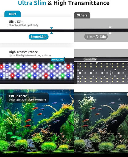 SEAOURA LED Aquarium Plant Light, 24/7 Custom Timer, Power-Off Memory, 7-Row LEDs 30-36in Full Spectrum Fish Tank Lights, 8 Colors, 20 Brightness, Day & Night Cycle, Adjustable Mount for Freshwater
