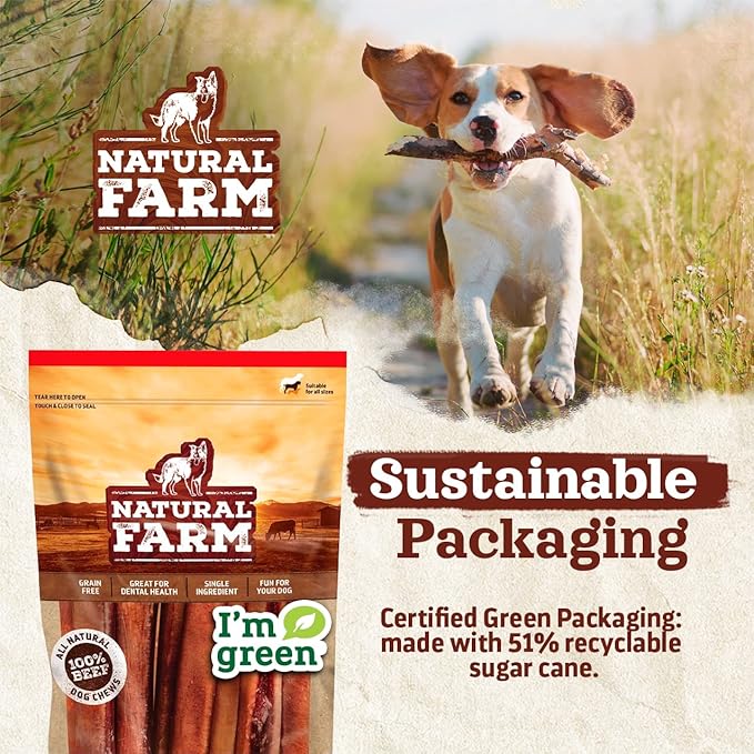 Natural Farm Collagen Sticks 6-Inch Dog Chews - Odor-Free, 95% Natural Collagen Supports Healthy Joints, Skin & Coat - Small, Medium Dogs  Lasts 20% More (6 inch, 5 Pack)