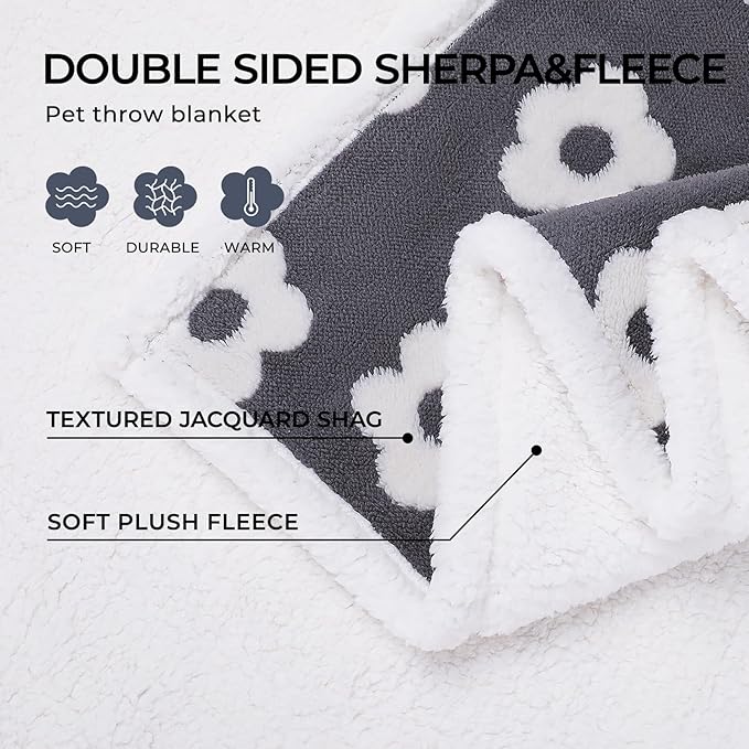 Luciphia Waterproof Dog Cat Blanket Fluffy Thick Fleece Pet Blanket,Washable Double Sided Sherpa Calming Blankets Flower Print Blankets for Medium Large Dogs Cats(Dark Grey,57x40 inches)