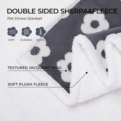 Luciphia Waterproof Dog Cat Blanket Fluffy Thick Fleece Pet Blanket,Washable Double Sided Sherpa Calming Blankets Flower Print Blankets for Medium Large Dogs Cats(Dark Grey,85x57 inches)