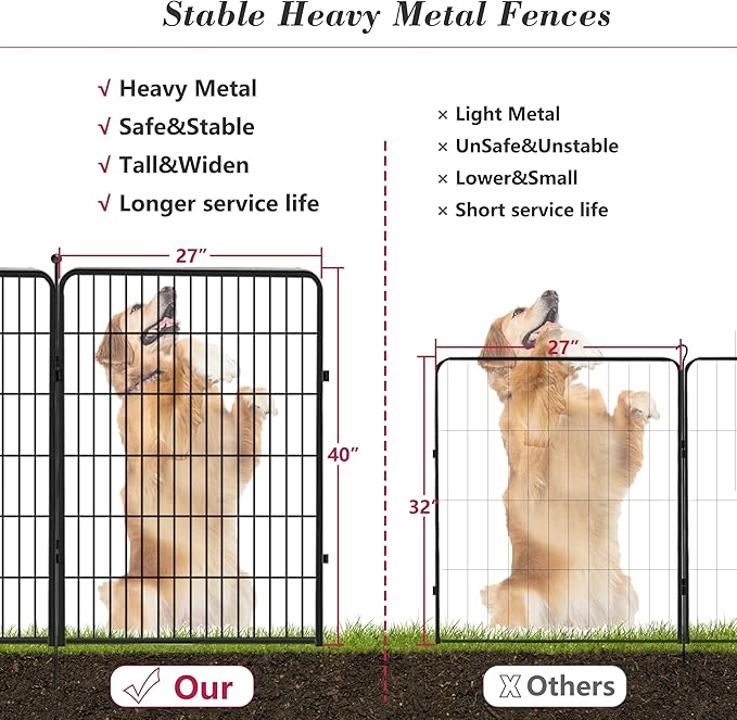 Dog Playpen 40 inch 8 Panels Dog Fence Outdoor for Yard Indoor Dog Pen for Large/Medium/Small Dogs, Heavy Duty Metal Puppy Playpen with Door Portable Pet Fence for RV Camping Yard