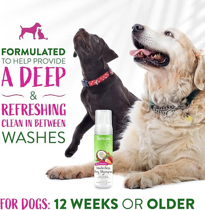 TropiClean No Rinse Waterless Dog Shampoo | Detangling and Deodorizing Dry Shampoo for Smelly Pets | Moisturizes Dry Skin | USA Made | Berry Scent | 7.4oz
