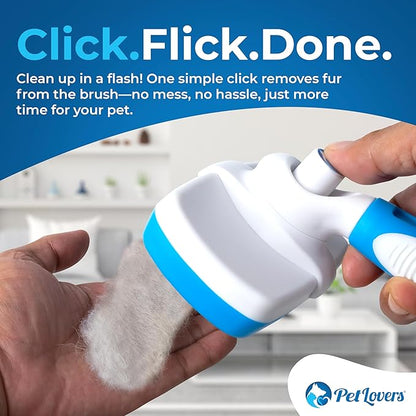 PetLovers EzSlicker Self-Cleaning Brush - Dog Brush for Shedding, Gentle Slicker Brush for Cats, Tangle-Free Grooming Comb with Soft Bristles & Ergonomic Handle for Stress-Free Grooming
