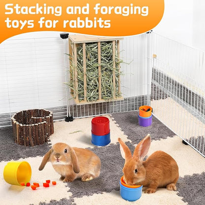 8 Pcs Stacking Cups for Rabbits - Safe Reusable Bunny Toys in Different Sizes, Durable Rainbow Colored Nesting Toys for Small Animals Bunny Hiding Food Playing Bunny Gifts