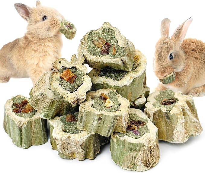 Fhiny Rabbit Chew Toys Natural Papaya Wood Treats Small Pet Molar Snacks Contain Grass Apple Carrot and Purple Sweet Potato Filling for Bunny Hamsters Guinea Pigs Chinchillas Teeth Grinding(0.44 lb)