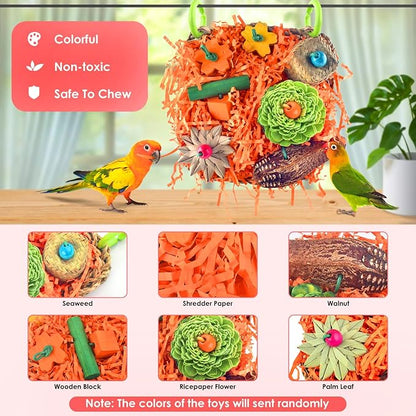 KATUMO Bird Toys, Conure Grass Mat Shredder Toys Parakeet Toys Parrot Foraging Toys for Cockatiel Conure Lovebird Parakeet Small to Medium Birds