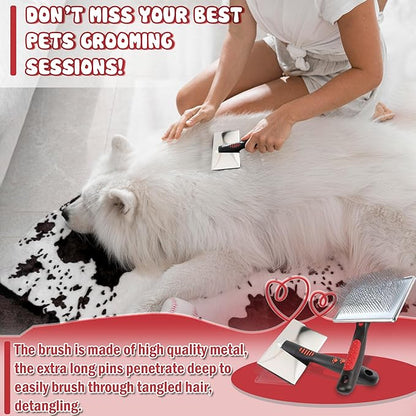 Extra Long Slicker Brush  Dog Brush for Shedding & Grooming, Detangler & Dematting Comb for Long-Haired Dogs, Doodles & Cats, Self-Cleaning Pet Brush (Style)