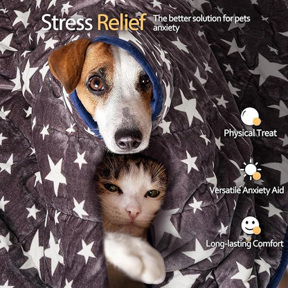 LaSyL Weighted Blanket for Pets | Thunder Blanket for Dogs Anxiety | Premium Soft Minky | Relaxation & Calming & Anti Anxiety | Blue Grey Star, Washable Large 40" L x 47" W