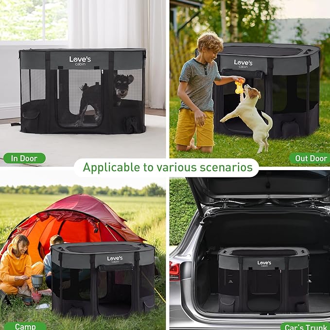 Love's cabin Pet Puppy Dog Playpen, Medium Dog Tent Crates Cage Indoor/Outdoor, Portable Exercise Playpen for Dog and Cat, Foldable Pop Up Dog Kennel Playpen with Carring Case (M, Grey)