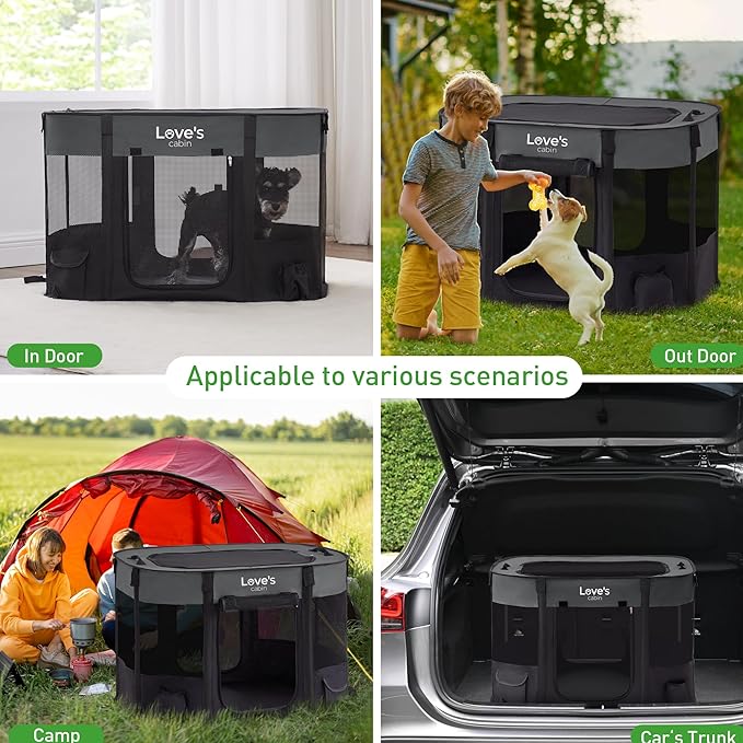 Love's cabin Pet Puppy Dog Playpen, Medium Dog Tent Crates Cage Indoor/Outdoor, Portable Exercise Playpen for Dog and Cat, Foldable Pop Up Dog Kennel Playpen with Carring Case (M, Grey)