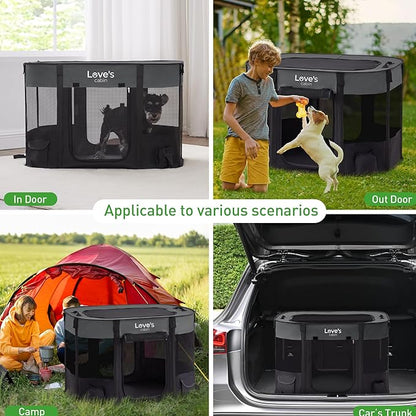 Love's cabin Pet Puppy Dog Playpen, Medium Dog Tent Crates Cage Indoor/Outdoor, Portable Exercise Playpen for Dog and Cat, Foldable Pop Up Dog Kennel Playpen with Carring Case (M, Grey)