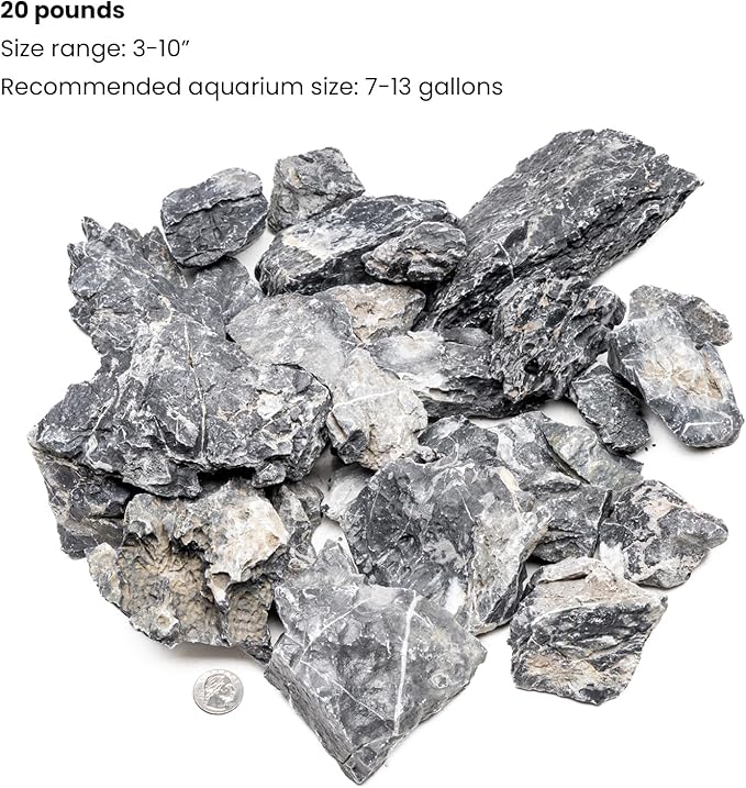 SubstrateSource Natural Stone for Aquarium, Terrarium, Paludarium, Reptile Enclosures - Set of Decorative Rocks for Landcapes, Aquascaping, Fish Tank Decor (Blue Seiryu Stone, 20 Pounds, 3-8")